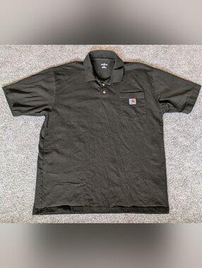 Carhartt Green Men's Large Short Sleeve Collared Polo Utility Shirt Loose Fit